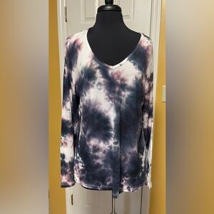 Time and Tru Tie-Dye Long Sleeve Top - Black, Pink, White